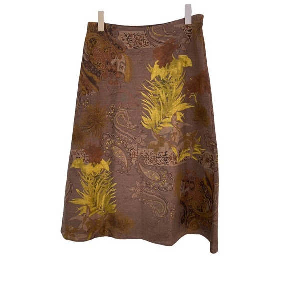 Tweeds Women's A-Line Knee Skirt Brown Floral Paisley 6 - Picture 5 of 10